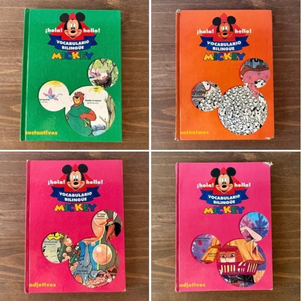 Lot of 4 Vintage Disney Mickey Mouse Bilingual Spanish English Vocabulary Books